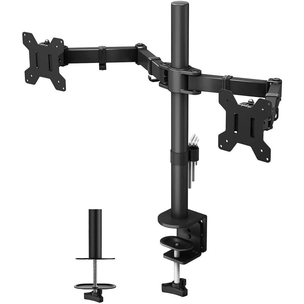 Techly Support de bureau à double moniteur à mouvement complet de 13" à 27" Inclinaison +/-90° Capacité de charge jusqu'à 10 kg x 2 VESA jusqu'à 100x100 mm, Noir