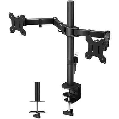 Techly Support de bureau à double moniteur à mouvement complet de 13" à 27" Inclinaison +/-90° Capacité de charge jusqu'à 10 kg x 2 VESA jusqu'à 100x100 mm, Noir