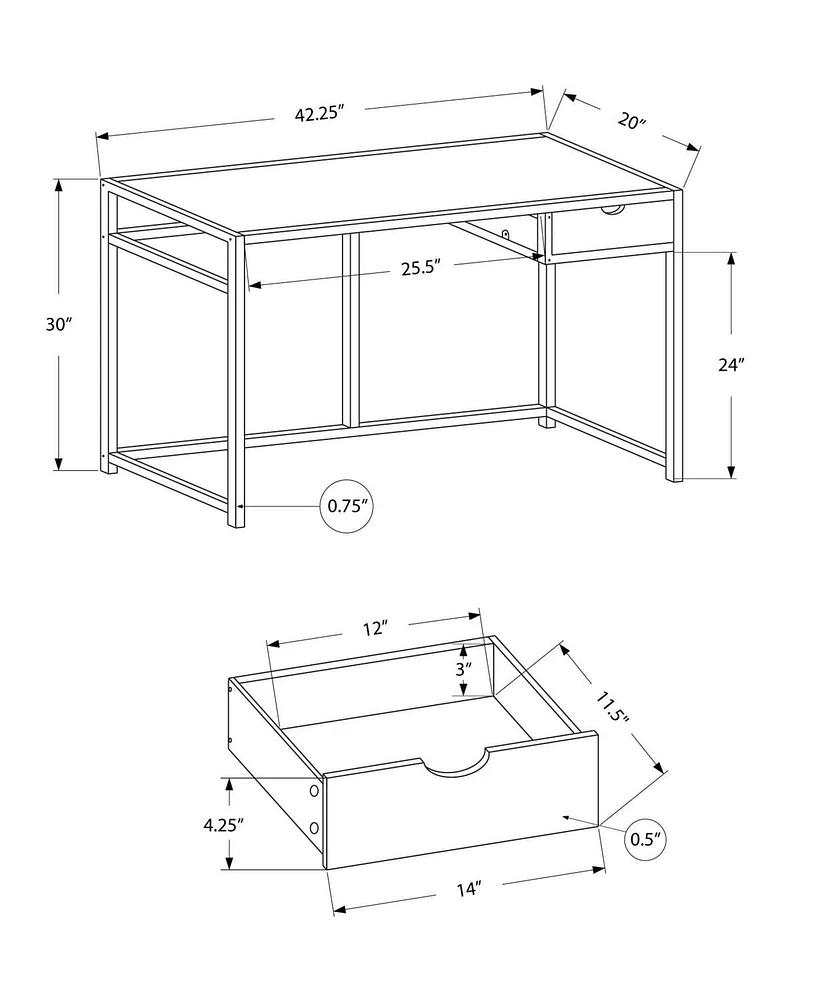 Monarch Specialties Computer Desk, Home Office, Laptop, Storage Drawer, 42"l, Work, Metal, Laminate, Black, Contemporary, Modern