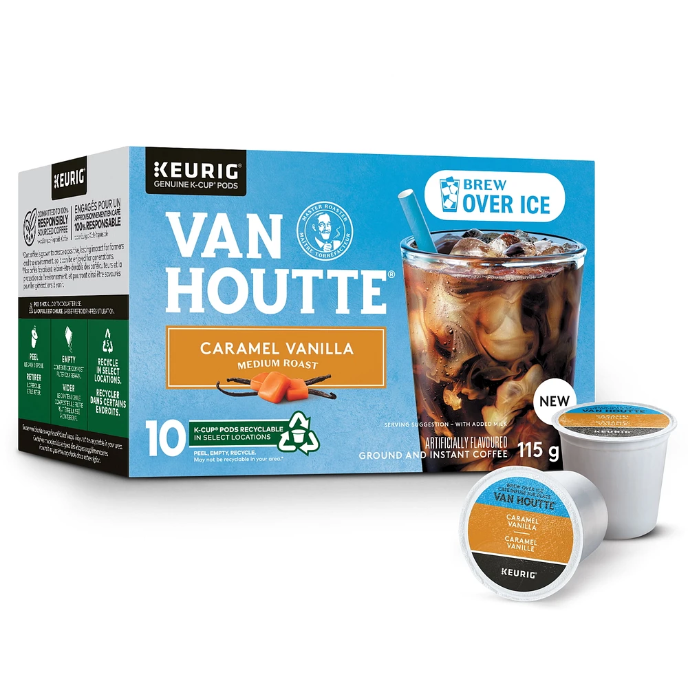 Van Houtte Brew Over Ice Caramel Vanilla, Medium Roast, K-Cup Coffee Pods, 10 count