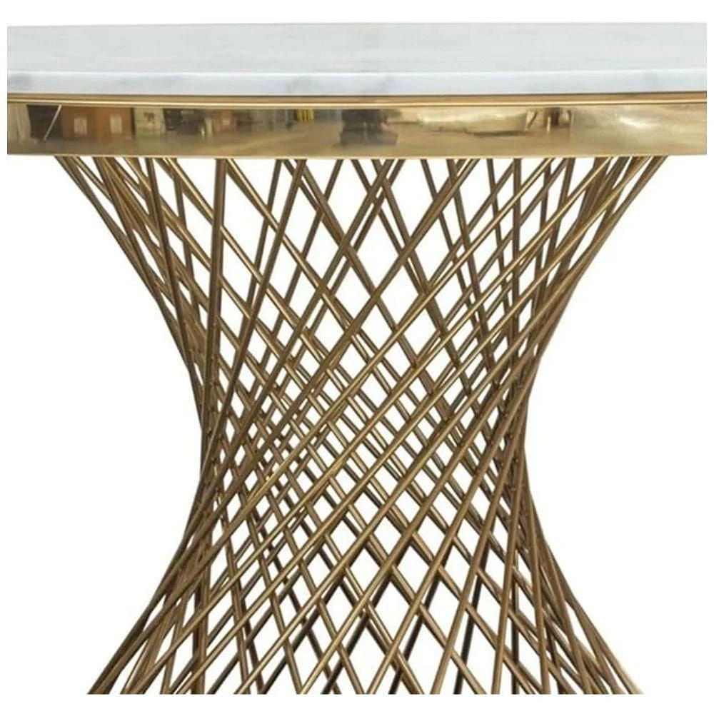 Table de salle à manger en marbre blanc de la collection Heavenly avec base au fini doré