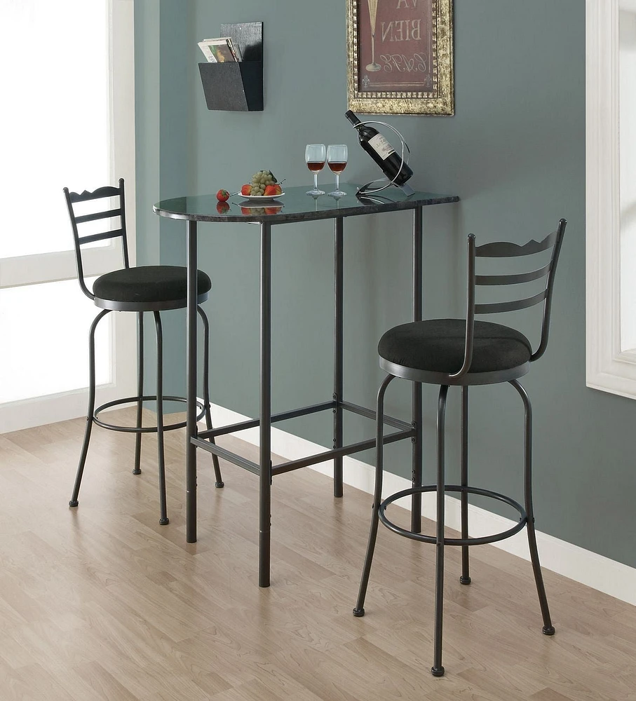 Monarch Specialties Bar Maison, Table De Bar, Hauteur Bar, Pub, 36" Rectangulaire, Petit, Cuisine, Métal, Stratifié, Aspect Marbre Gris, Noir, Contemporain, Moderne