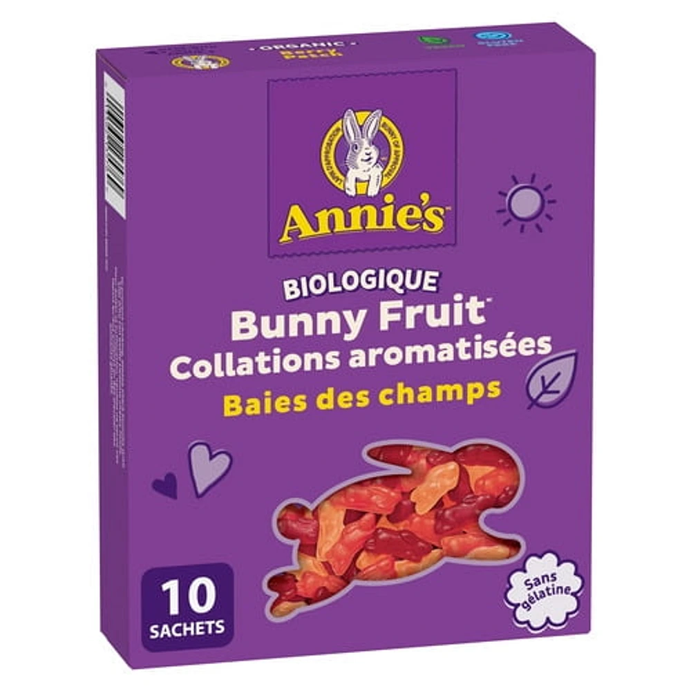 Annie'sMC Biologique Bunny Fruit Collations aromatisées Baies des champs, Collation pour Enfants, 198 g 10 sachets, 198 g