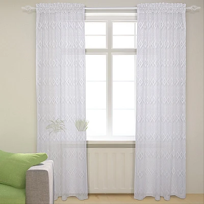 Mode Caricia Grooved panneau de rideau à passe-tringle en motif géométrique chevron en voile transparent, une (1) piece, 54 x 95 po, blanc
