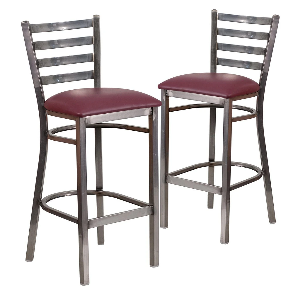 Lot de 2 pièces - Tabouret de restaurant de la série HERCULES en métal transparent à dossier échelle - siège en vinyle bourgogne