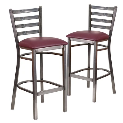 Lot de 2 pièces - Tabouret de restaurant de la série HERCULES en métal transparent à dossier échelle - siège en vinyle bourgogne