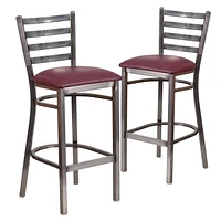Lot de 2 pièces - Tabouret de restaurant de la série HERCULES en métal transparent à dossier échelle - siège en vinyle bourgogne