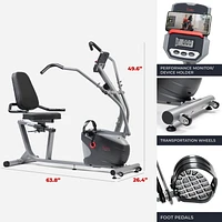 Sunny Health & Fitness Compact Performance Recumbent Bike with Dual Motion Arm Exercisers, Quick Adjust Seat & Exclusive SunnyFit App Enhanced Bluetooth Connectivity