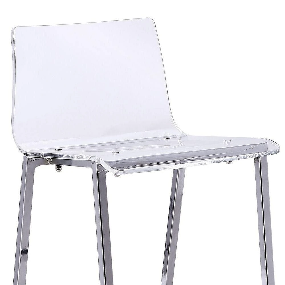 Clear Acrylic Stool with Chrome Leg – Tall Minimalist Stool with Transparent Seat, Footrest, Modern Design for Bars, Kitchens, and Contemporary Spaces