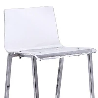 Clear Acrylic Stool with Chrome Leg – Tall Minimalist Stool with Transparent Seat, Footrest, Modern Design for Bars, Kitchens, and Contemporary Spaces
