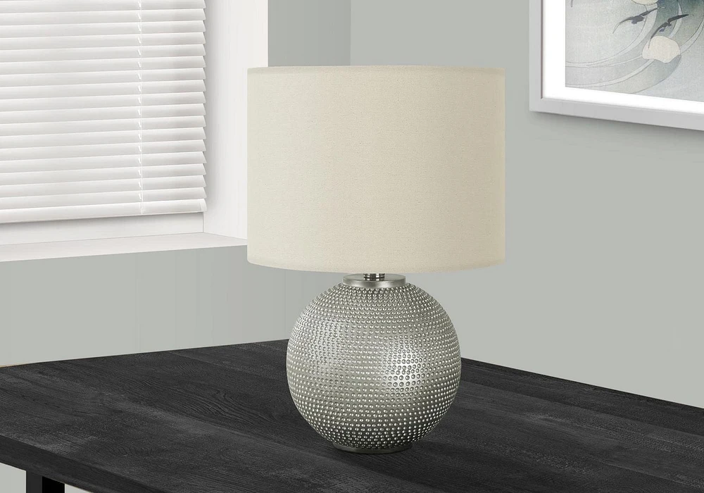 Monarch Specialties Lighting, 19"h, Table Lamp, Grey Resin, Ivory / Cream Shade, Modern