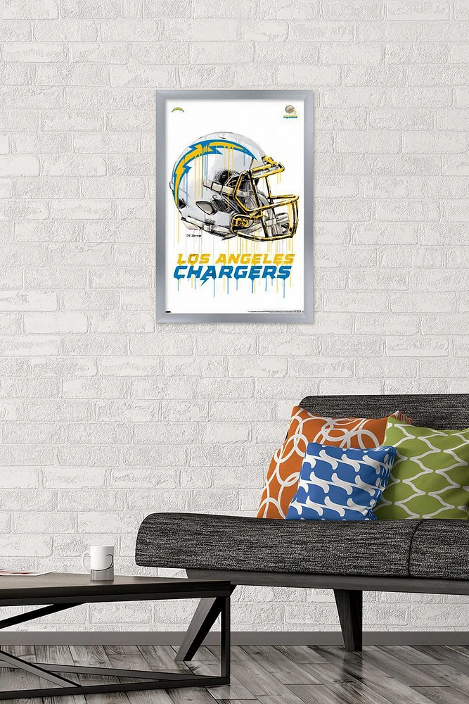 NFL Los Angeles Chargers - Drip Helmet 20 Wall Poster, 14.725" x 22.375" Framed