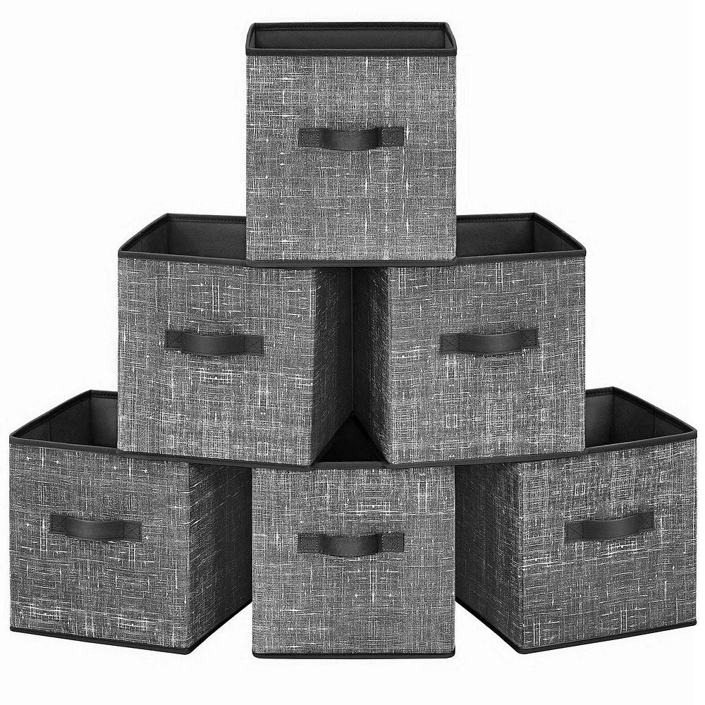 SONGMICS HOME Lot de 6 Cubes de Rangement 28 cm – Bacs d'Organisation Pliables pour Placard avec Poignées, Noir Classique