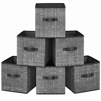 SONGMICS HOME Lot de 6 Cubes de Rangement 28 cm – Bacs d'Organisation Pliables pour Placard avec Poignées, Noir Classique