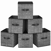 SONGMICS HOME Lot de 6 Cubes de Rangement 28 cm – Bacs d'Organisation Pliables pour Placard avec Poignées, Noir Classique