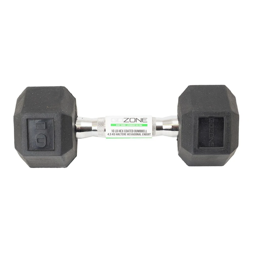 GoZone Rubber-Coated Hex Dumbbell – Black/Chrome