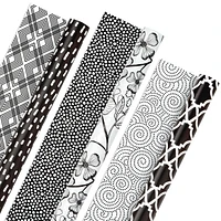 Hallmark All Occasion Reversible Wrapping Paper Bundle - Black and White Flowers and Dots (3-Pack: 75 sq. ft. ttl.)