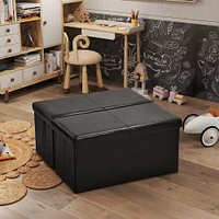 Ensemble de rangement pliable Homy Casa, ensemble de 2, avec couvercle rembourré, boîte de rangement en similicuir noir