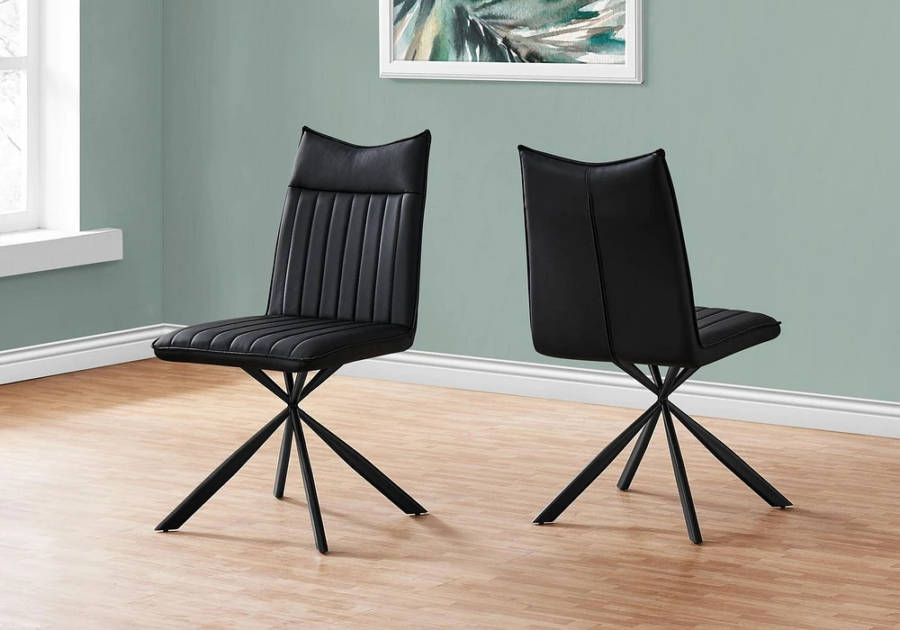 Monarch Specialties Chaise, Lot De 2, Côté, Rembourré, Cuisine, Salle À Manger, Pu D'aspect Cuir, Métal, Noir, Contemporain, Moderne