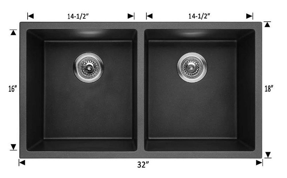 American Imaginations AI- pouces Évier de cuisine composé de granit noir approuvé par CSA W avec finition composée de granit et calibre 16