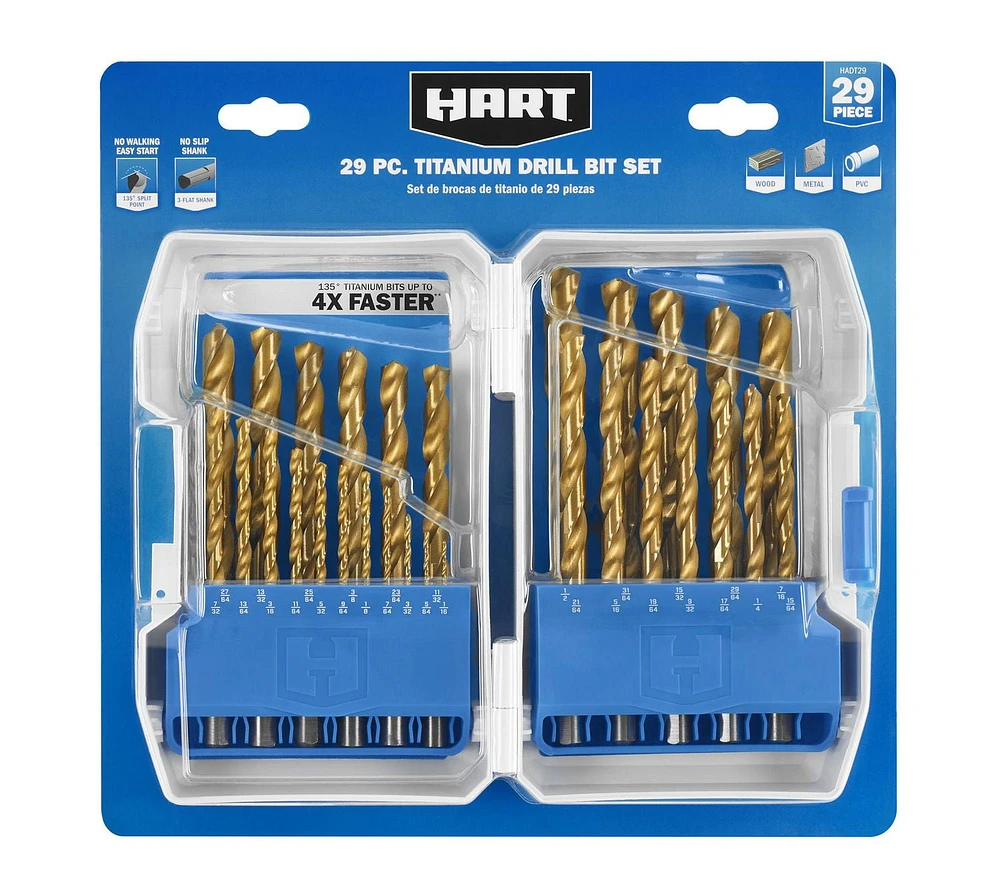 HART 29-Piece Titanium Drill Bit Set with Protective Storage Case