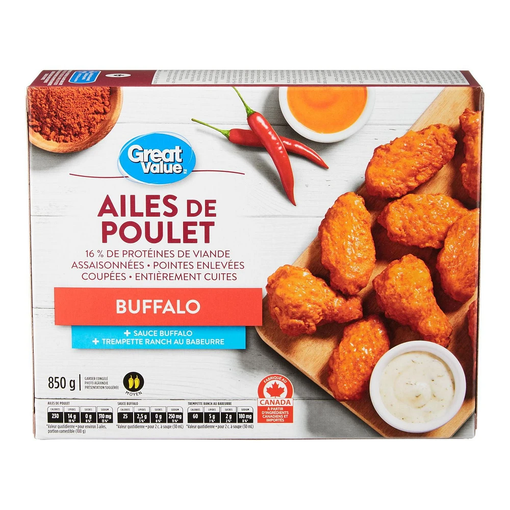 Great Value Frozen Buffalo Chicken Wings, 850g