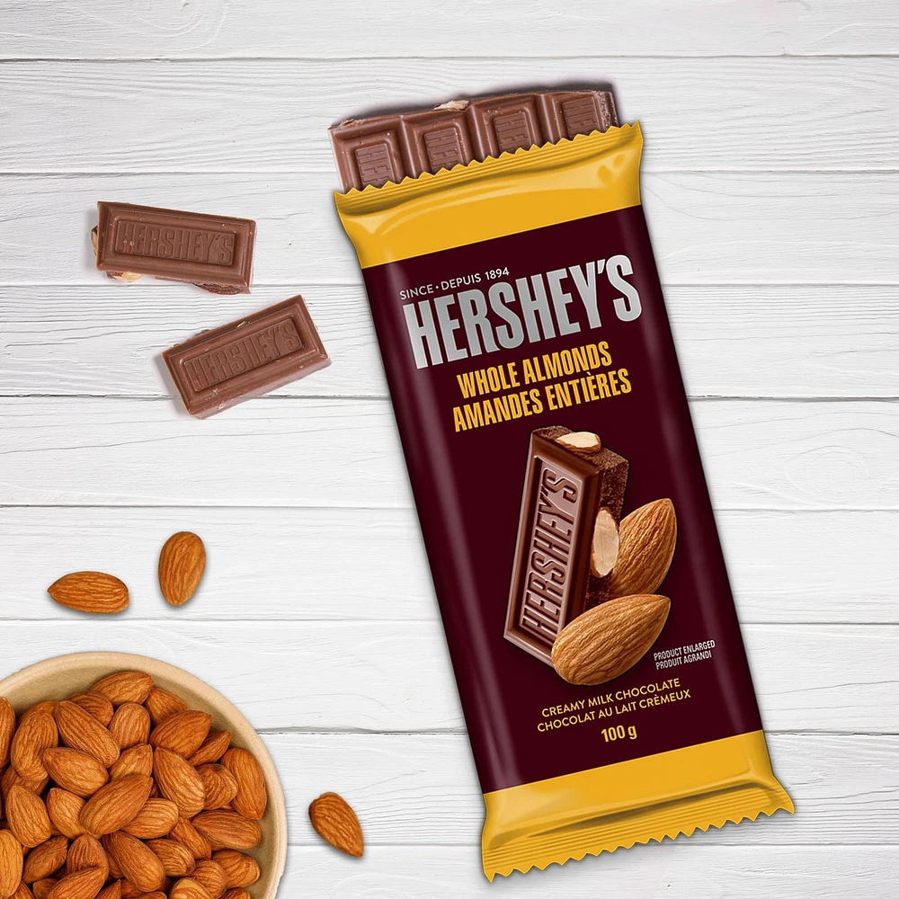 HERSHEY'S Creamy Milk Chocolate with Whole Almonds Family Size Bar, 100g