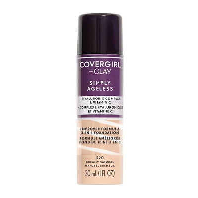 COVERGIRL Simply Ageless 3-in-1 Liquid Foundation Infused with Hyaluronic Complex, Vitamin C and Niacinamide - Hydrating Formula, 100% Cruelty-Free