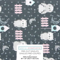 Tissu pré-coupé Fat Quarter de Fabric Creations noir avec des hiboux endormis gris - 18" x 21" / 45cm x 53cm 18" x 21" / 45cm x 53cm
