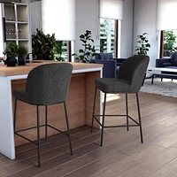 Ensemble de 2 tabourets de bar modernes rembourrés en tissu bouclé de luxe Addison de CorLiving - Tabourets de bar de 25,5 pouces à hauteur de comptoir pour îlot de cuisine - Tabourets modernes élégan