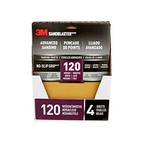 3M™ SandBlaster™ Advanced Sanding Sanding Sheets 20120-G-4, with NO-SLIP GRIP, 120 Grit, 9 in x 11 in, 4/Pack