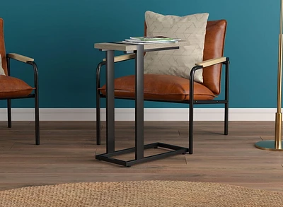 Safdie & Co. Table d'Appoint en Forme de C, Plateau Taupe et Base en Métal Noir