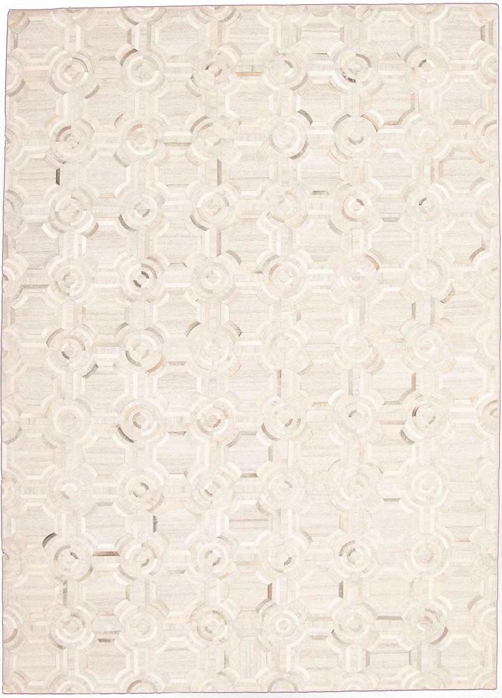 ECARPETGALLERY 9'1" x 12'9" Contemporary Cowhide Patchwork Handmade Area Rug for Living Room, Dining Room and Bedroom in Grey