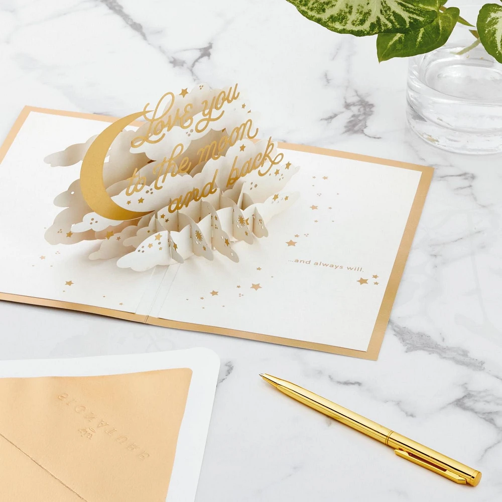 Carte Signature en relief – Paper Wonder de Hallmark – Carte de la Saint-Valentin, carte d'anniversaire, carte d'amour, carte romantique de fête (Lune et étoiles)