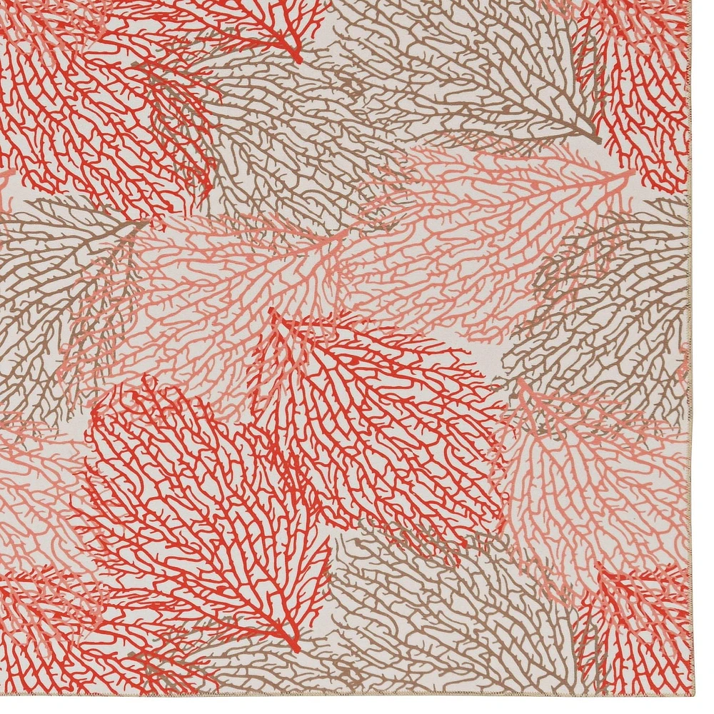 Tapis lavable Haylee 5 pi x 7 pi ivoire et corail