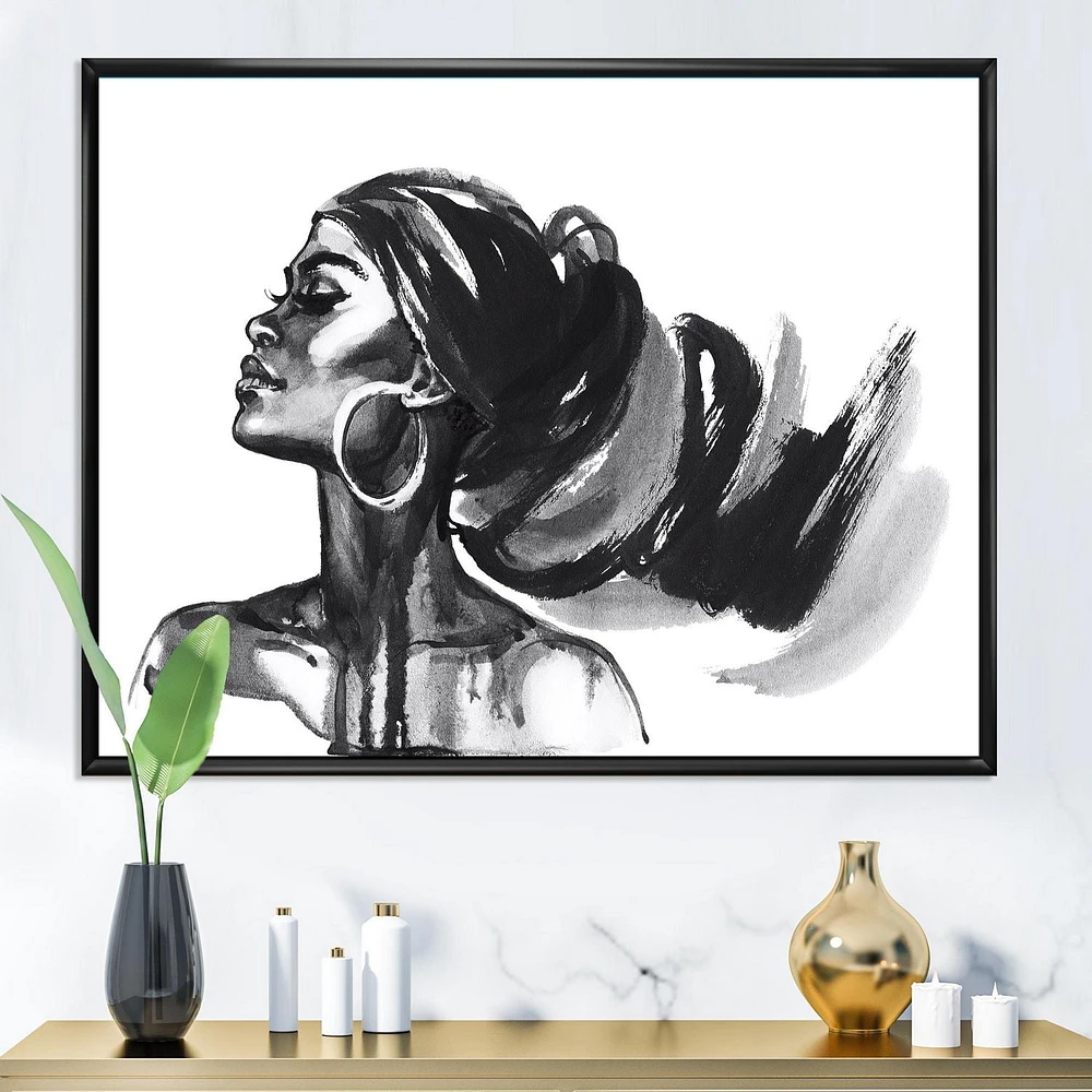 Designart Portrait monochrome de femme afro-américaine IV ART MURAL À CADRE FLOTT