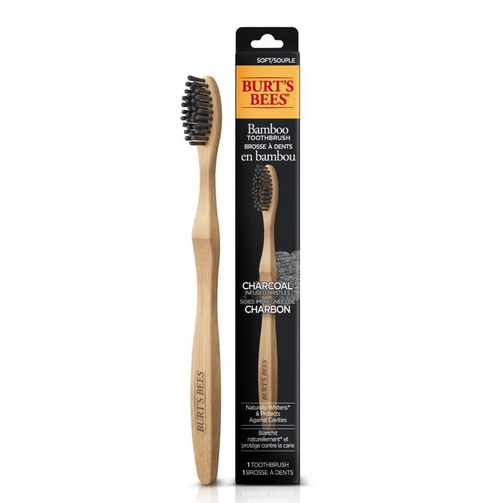 Brosse à dents en bambou Burt’s Bees avec soies imprégnées de charbon 1 unité