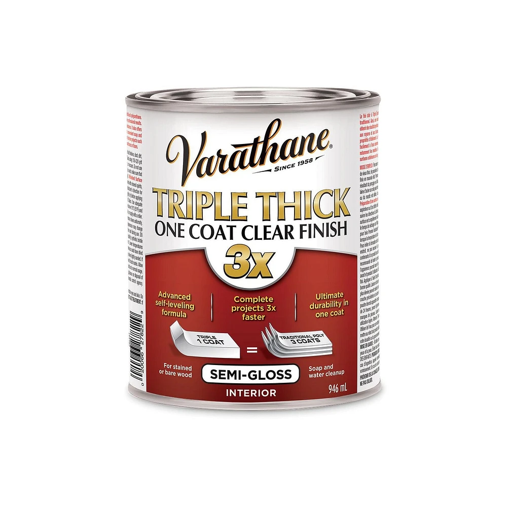 Fini clair semi-lustré Varathane à une couche de triple épaisseur 946 ml