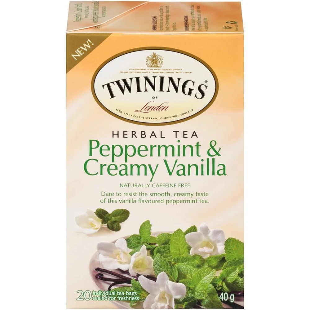 Twinings Peppermint And Creamy Vanilla Herbal Tea Bags, 20 Count Box, Pack of 20 Tea Bags