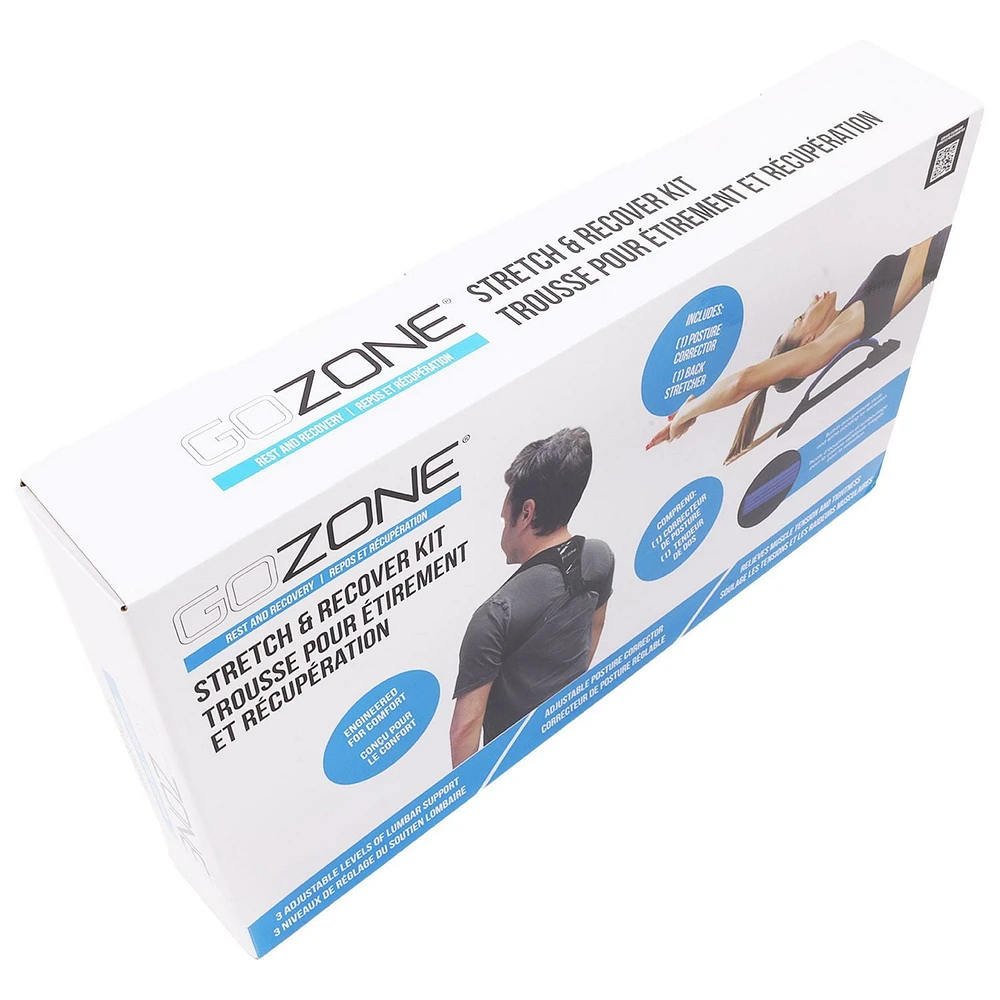 GoZone Kit d'étirement et de Récupération, étireur de dos et Correcteur de Posture pour Hommes et Femmes, Soutien du dos et Soulagement de la Douleur, Noir Kit d'étirement du dos et de Correcteur de Posture
