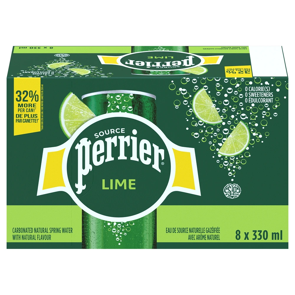 PERRIER Lime Carbonated Natural Spring Water with Natural Flavour, No Calories, No Sweeteners, No Sodium, Can 2.64 L, E-PERRIER PERRIER LIME 8X330ML