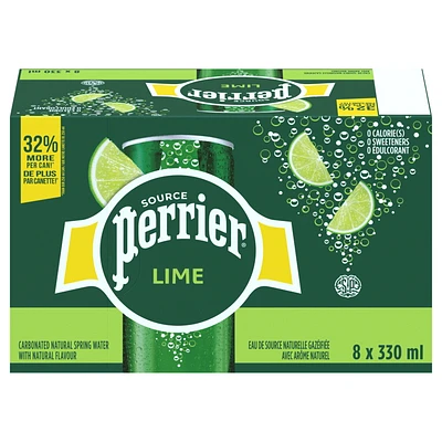 PERRIER Lime Carbonated Natural Spring Water with Natural Flavour, No Calories, No Sweeteners, No Sodium, Can 2.64 L, E-PERRIER PERRIER LIME 8X330ML