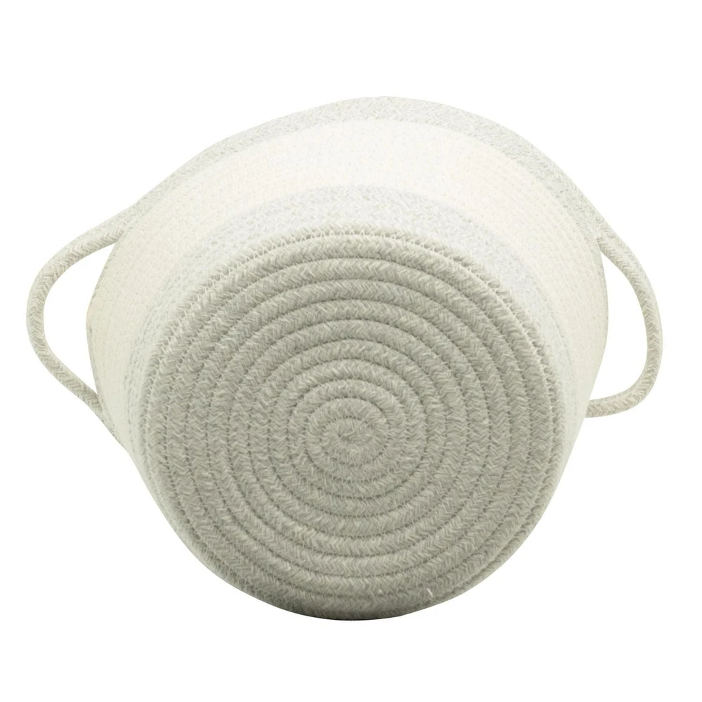 Cotton Rope Storage Basket with Boucle Heart Patch, Ivory with Grey Trim