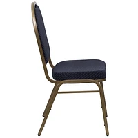Chaise de banquet empilable de la série HERCULES avec dossier dôme en tissu marine à motifs - Cadre doré