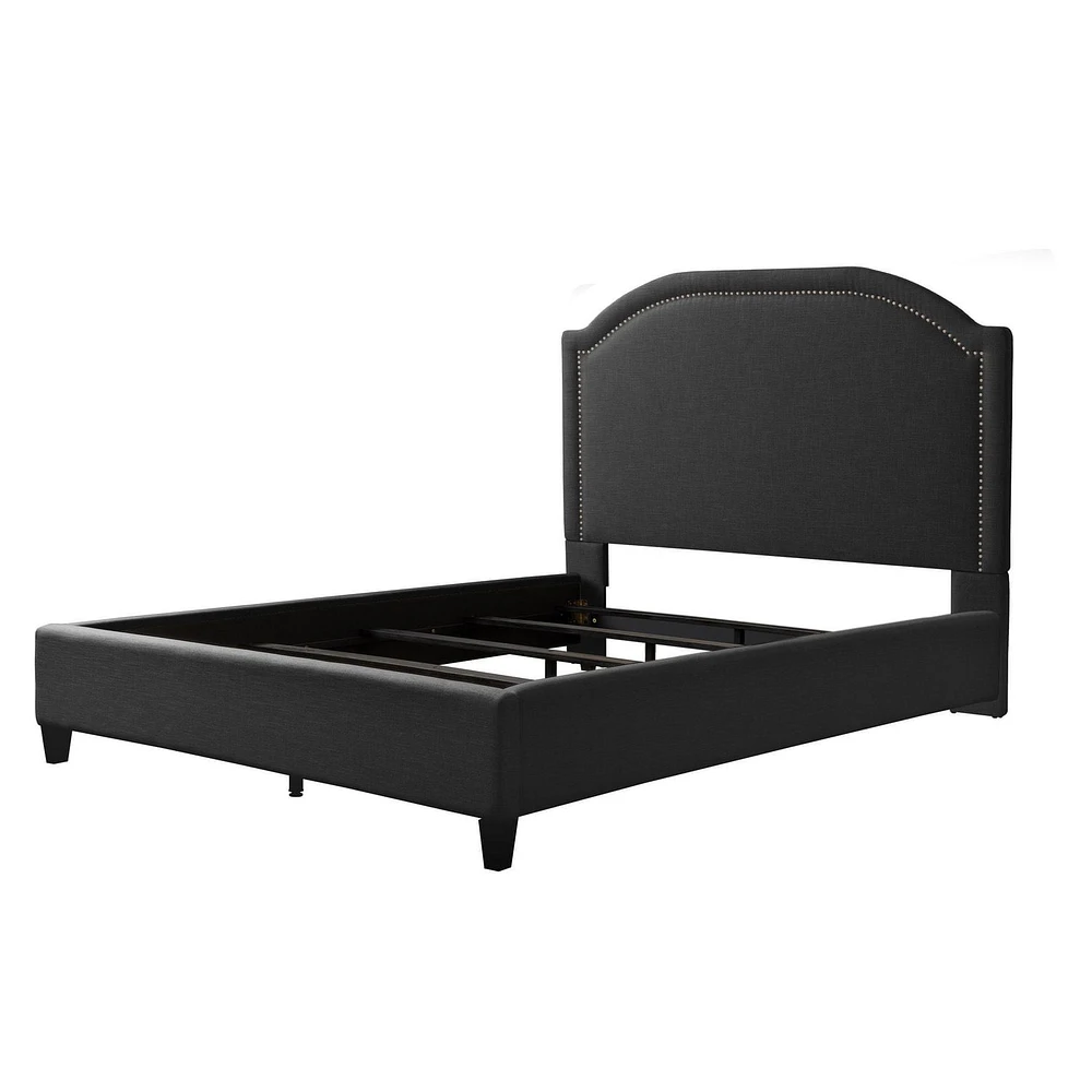 CorLiving  Fabric Bed Frame with Arched Headboard and Nailhead Trim Accents