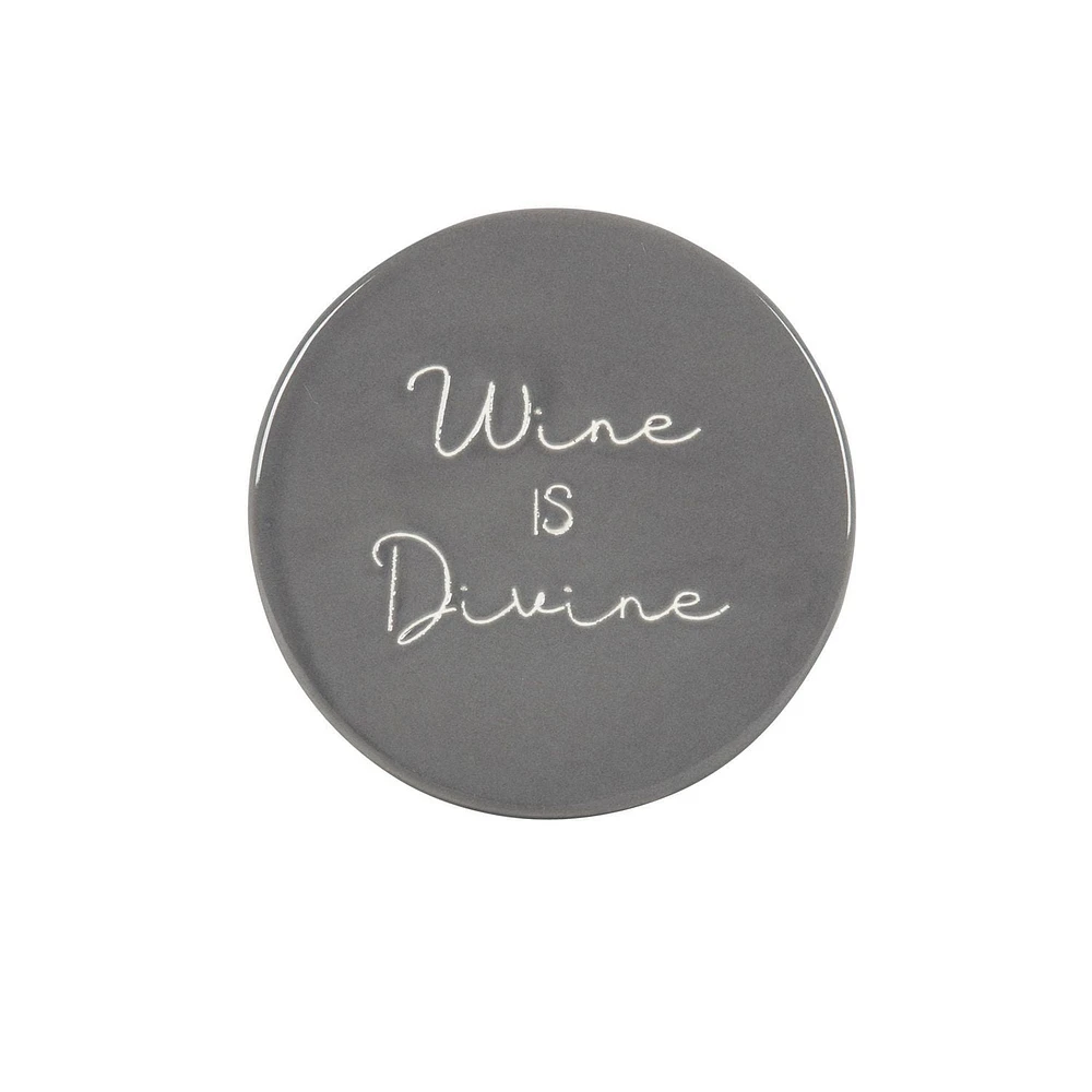 Ensemble de quatre dessous de verre en porcelaine Linden avec fini gris dictons divers 9,8 cm de diamètre