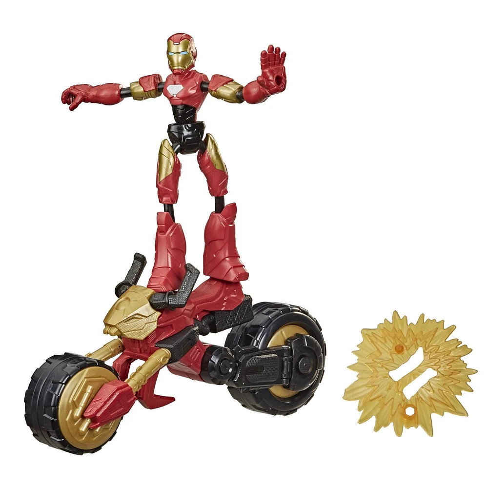 Marvel Bend and Flex, Flex Rider Iron Man figurine articulée flexible de 15 cm avec moto 2 en 1, pour enfants à partir de 4 ans