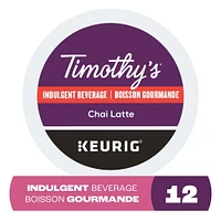 Capsules K-Cup de café Chai Latte Timothy’s, gourmand, pour les cafetières Keurig Boîte de 12