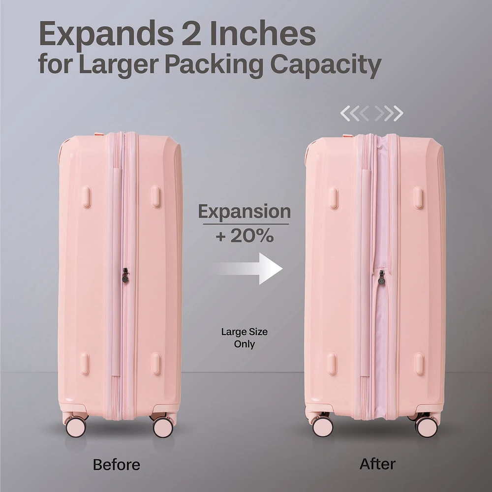 5 Piece Hardside Luggage Set: 28 Inch Spinner Suitcase, 24 Inch Rolling Luggage, 20" Carry-On Suitcase, Toiletry Kit & Expandable Tote Bag