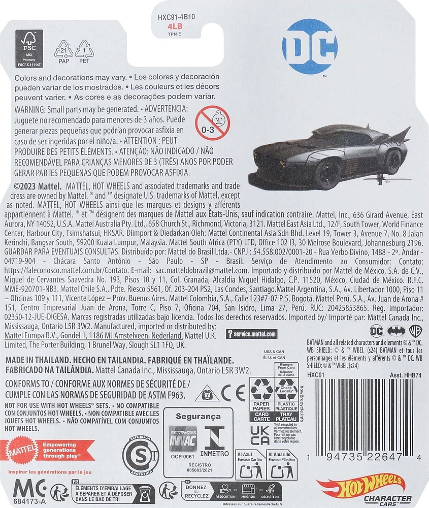 Hot Wheels  Character Cars  Véhicule sous licence, 3ans et collect.